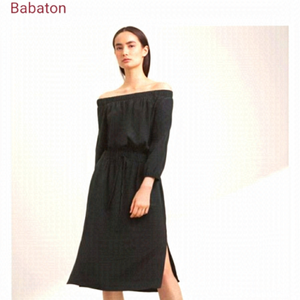 Aritzia Babaton Emiliano Black Silk Off Shoulder Dress